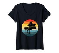 Mujer Un Piano Retro Instrumento Musical Vintage Piano Camiseta Cuello V