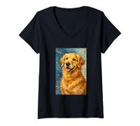 Mujer Un Retrato de Golden Retriever en Van Gogh Art Style Dog Lovers Camiseta Cuello V