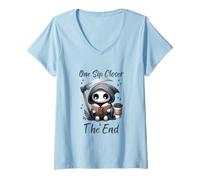Mujer Un sorbo más Cerca del Final: Amante de los Libros de café de Grim Reaper Camiseta Cuello V