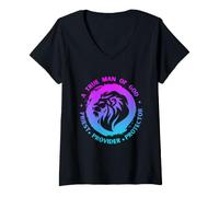 Mujer un Verdadero Hombre de Dios Protector Proporcionar Sacerdote Funny Christian Camiseta Cuello V