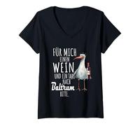 Mujer Un vino y un taxi a Baltrum Nordsee Shirt Gaviota Camiseta Cuello V