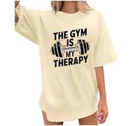 Mujer UNA camiseta estampada de manga corta y cuello redondo de moda e informal para mujer, beige, S