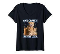 Mujer Una Célula Cerebral Naranja Divertido Gato Meme Humor Extravagante Camiseta Cuello V