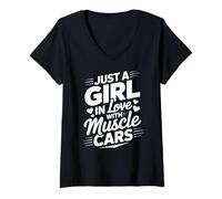 Mujer Una chica enamorada de los coches pesados Camiseta Cuello V