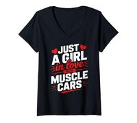 Mujer Una chica enamorada de los coches pesados Camiseta Cuello V