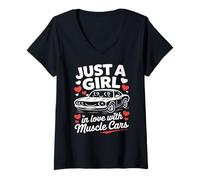 Mujer Una chica enamorada de los coches pesados Camiseta Cuello V