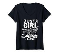 Mujer Una chica enamorada de los coches pesados Camiseta Cuello V