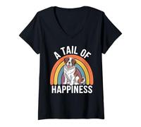 Mujer Una Cola de la Felicidad San Bernardo Perro Retro Rainbow Camiseta Cuello V