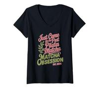 Mujer Una Divertida obsesión de Matcha para los Amantes del té Verde Camiseta Cuello V