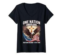 Mujer Una Nación Bajo Dios 250 Años Bendito Patriota Americano Camiseta Cuello V