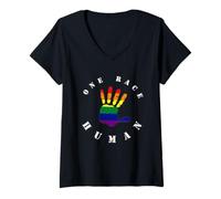 Mujer Una Raza, Humano - Una Raza, Humano - contra el Racismo Camiseta Cuello V