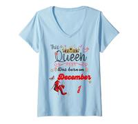 Mujer Una Reina Nació el 1 de Diciembre 1 de Diciembre Cumpleaños Camiseta Cuello V