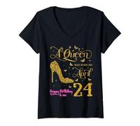 Mujer Una Reina Nació el 24 de Abril Feliz Cumpleaños para Mí 24 Abril Camiseta Cuello V