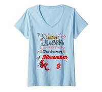 Mujer Una Reina nació el 9 de noviembre 9 de noviembre Cumpleaños Camiseta Cuello V