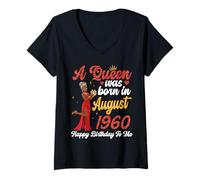 Mujer Una Reina Nació en Agosto 1960 Feliz Cumpleaños para Mí Tu Mamá Camiseta Cuello V