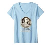 Mujer Una República Si Puedes Mantenerlo Cita de Ben Franklin Camiseta Cuello V