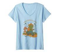 Mujer Una Vez FUI Normal, Divertido, Rana en Bicicleta, Bosque de Hongos, Retro Camiseta Cuello V