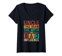 Mujer Uncle The Man The Myth The Bad Influence Funny Vintage Uncle Camiseta Cuello V