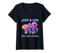 Mujer Under Watercolor Sea Ocean Just A Girl Who Loves Jellyfish Camiseta Cuello V