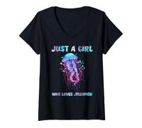 Mujer Under Watercolor Sea Ocean Just A Girl Who Loves Jellyfish Camiseta Cuello V
