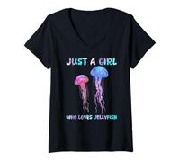 Mujer Under Watercolor Sea Ocean Just A Girl Who Loves Jellyfish Camiseta Cuello V