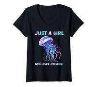 Mujer Under Watercolor Sea Ocean Just A Girl Who Loves Jellyfish Camiseta Cuello V