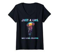 Mujer Under Watercolor Sea Ocean Just A Girl Who Loves Jellyfish Camiseta Cuello V