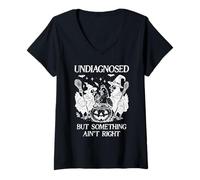 Mujer Undiagnosed But Something Aint Right Chicken Funny Halloween Camiseta Cuello V