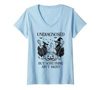 Mujer Undiagnosed But Something Aint Right Funny Chicken Halloween Camiseta Cuello V