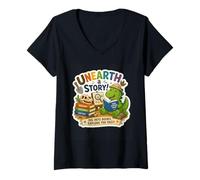 Mujer Unearth a Story Summer Library Reading 2026 Dinosaur Prize Camiseta Cuello V
