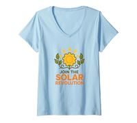 Mujer Únete a la Revolución Solar Energía Renovable Camiseta Cuello V