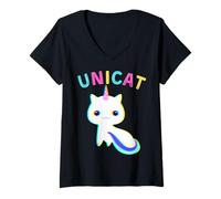 Mujer Unicat Caticorn Meowgical Unicorn Cat Hombres Mujeres Niños Niñas Camiseta Cuello V