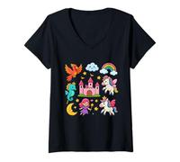 Mujer Unicorn Castle Rainbow Dreams Fantasía Camiseta Cuello V