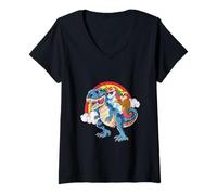 Mujer Unicorn & Sloth Riding T-Rex Cool Dinosaur, Hombres, Mujeres, Niños Camiseta Cuello V