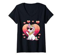 Mujer Unicorn Sunglasses Valentines Day Camiseta Cuello V