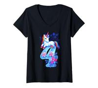 Mujer Unicornio 4 años niña cumpleaños camisa feliz número 4 Camiseta Cuello V