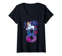 Mujer Unicornio 8 años niña cumpleaños camisa feliz número 8 Camiseta Cuello V