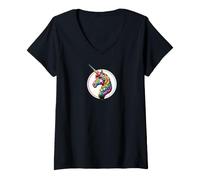 Mujer Unicornio Arco Iris tolerancia Libertad Amor LBGTQ+ CSD Caballo Camiseta Cuello V