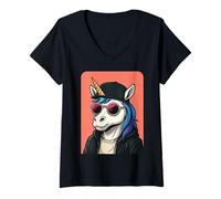 Mujer Unicornio con gafas de sol para hombre y Camiseta Cuello V