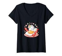 Mujer Unicornio Durmiendo En Huevo Frito con Tocino Camiseta Cuello V