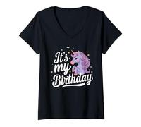 Mujer Unicornio - Es mi cumpleaños Camiseta Cuello V