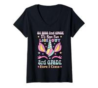 Mujer Unicornio Graduación 2do Grado Hola 3er Grado Ultimo Día de Camiseta Cuello V