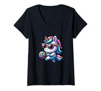 Mujer Unicornio Juega Voleibol Con Estilo Camiseta Cuello V