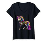 Mujer Unicornio Mexicano Calavera Viva México Chica Fiesta Camiseta Cuello V