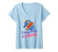 Mujer Unicornio República Democrática del Congo Camiseta Cuello V