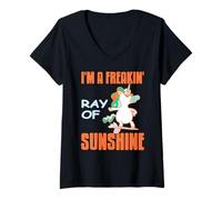 Mujer Unicornio Sarcástico Rayo de Sol Gracioso Camiseta Cuello V