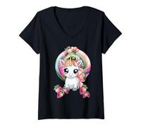 Mujer Unicornio terneras adolescente niños niño arco iris unicornios Camiseta Cuello V