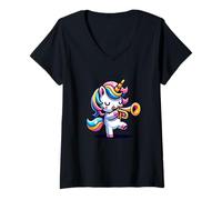 Mujer Unicornio Toca Trompeta Mágica Camiseta Cuello V