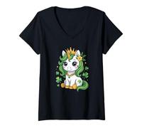 Mujer Unicornio Verde del Día de San Patricio Camiseta Cuello V