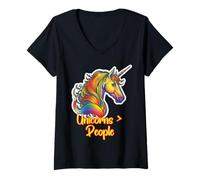 Mujer Unicornios sobre la Gente Divertido Gráfico de fantasía arcoíris Camiseta Cuello V